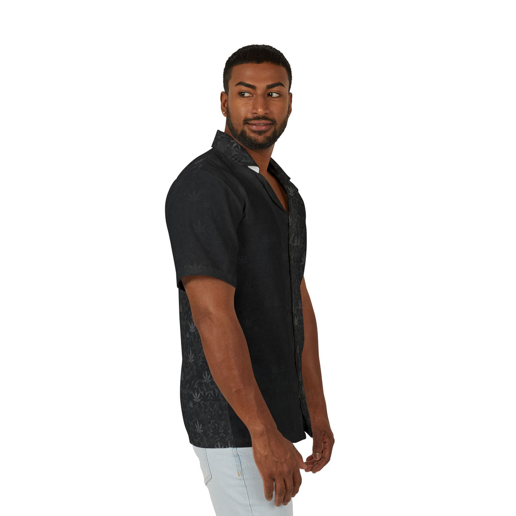 Black Leaf Pattern Hawaiian Shirt — Men's Camp Shirt, Subtle Cannabis AOP
