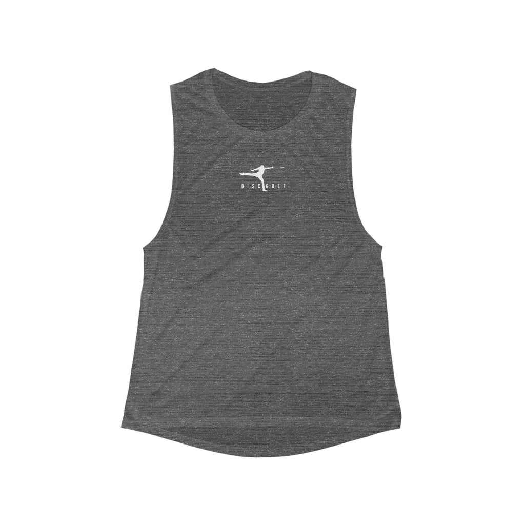 Disc Golf Man Yoga Pose Muscle Tank — Women's Flowy Scoop Athletic Tank Top