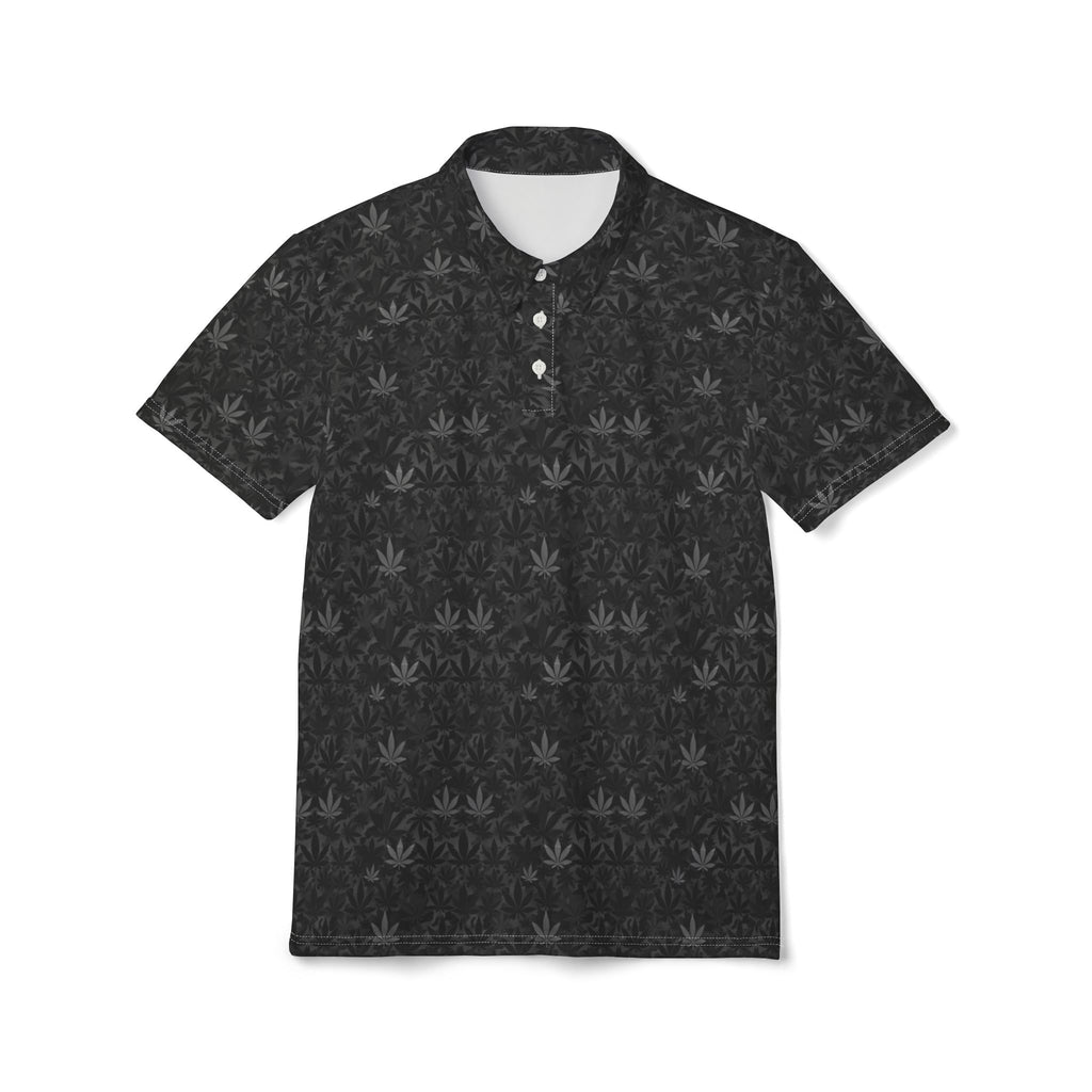 Men's Black Hemp Leaf Polo Shirt