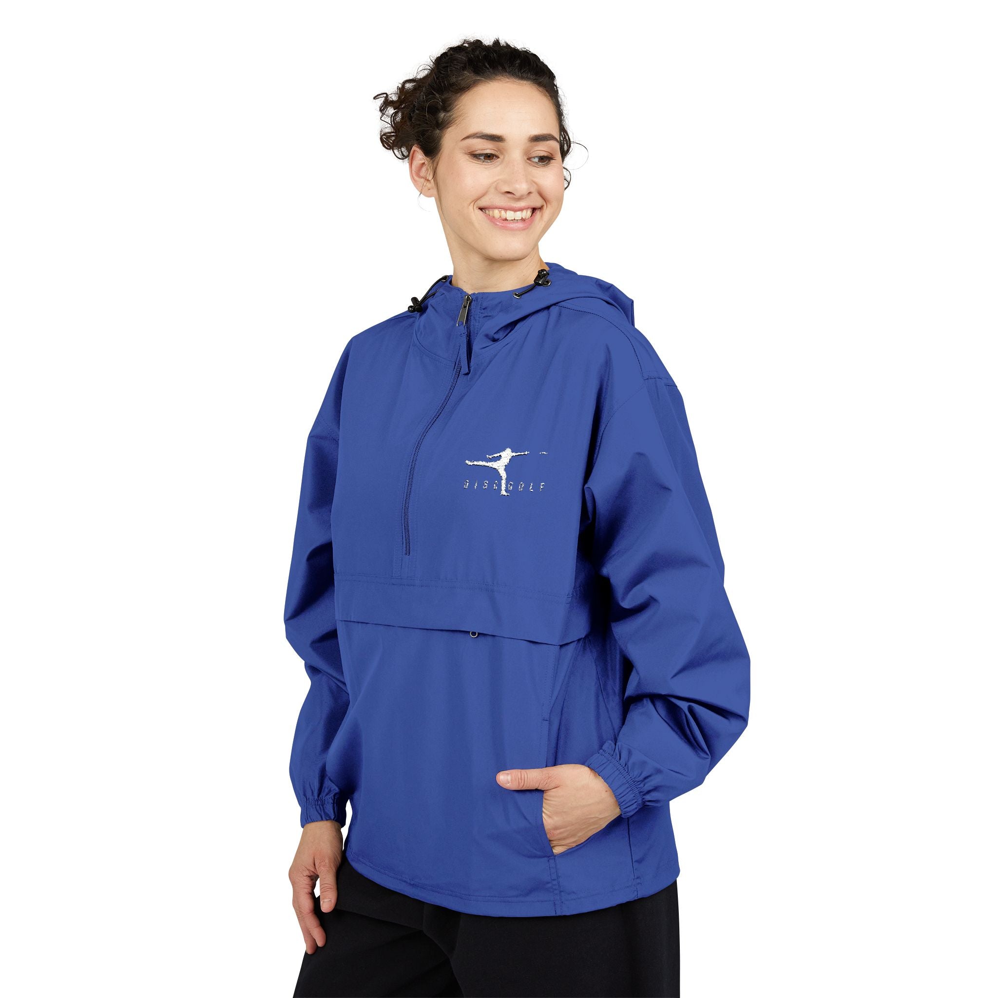 Disc Golf Man Packable Anorak Jacket — Lightweight Hooded Windbreaker with Small Logo