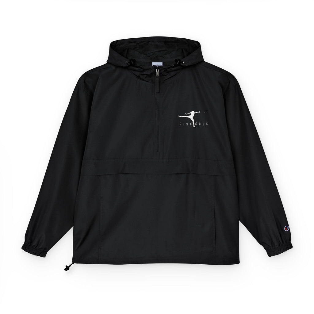 Disc Golf Man Packable Anorak Jacket — Lightweight Hooded Windbreaker with Small Logo