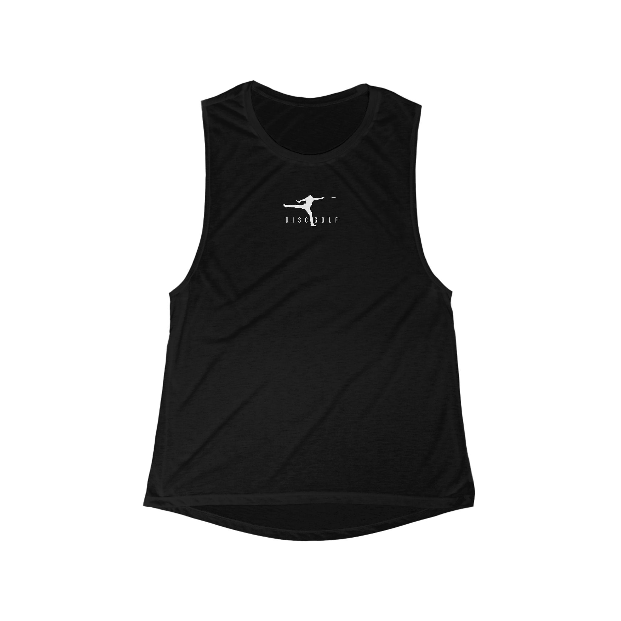 Disc Golf Man Yoga Pose Muscle Tank — Women's Flowy Scoop Athletic Tank Top