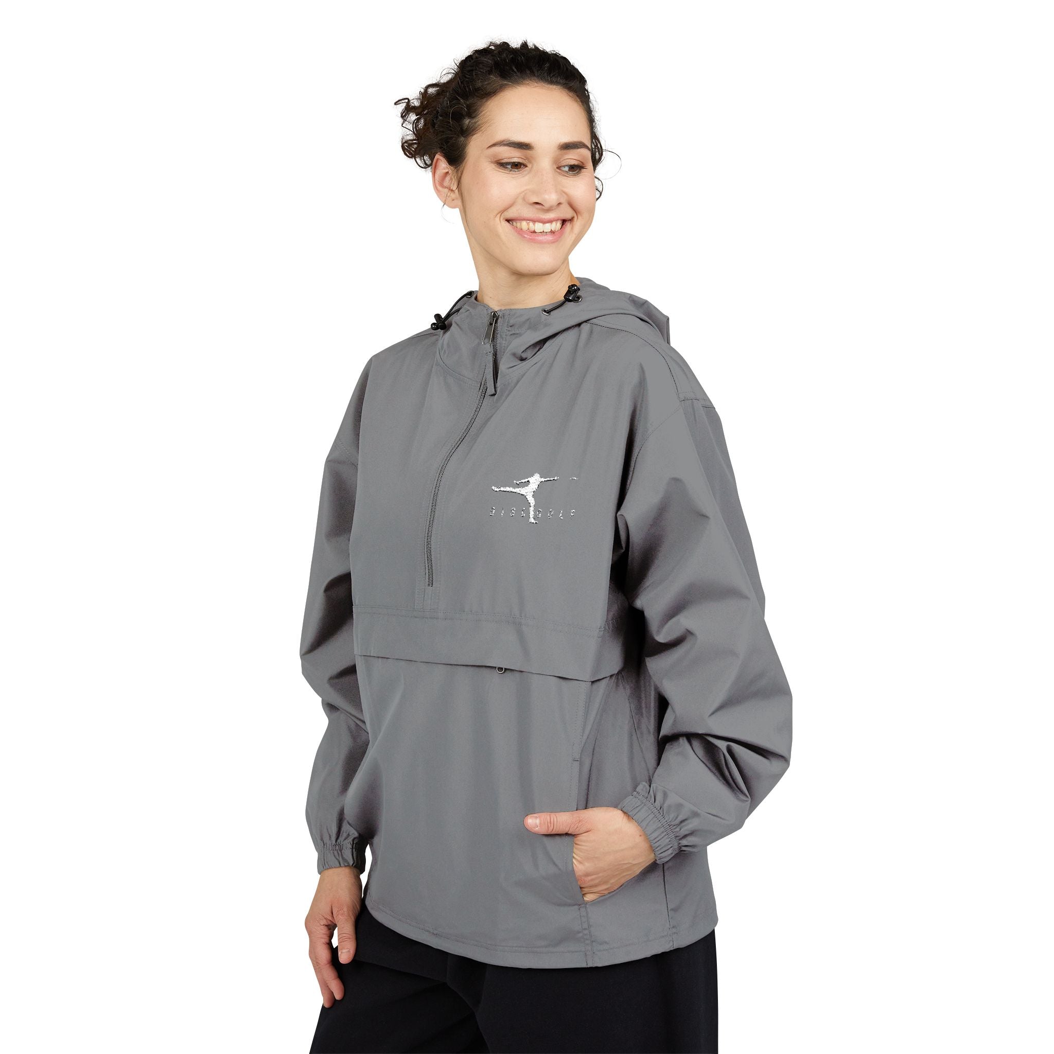 Disc Golf Man Packable Anorak Jacket — Lightweight Hooded Windbreaker with Small Logo