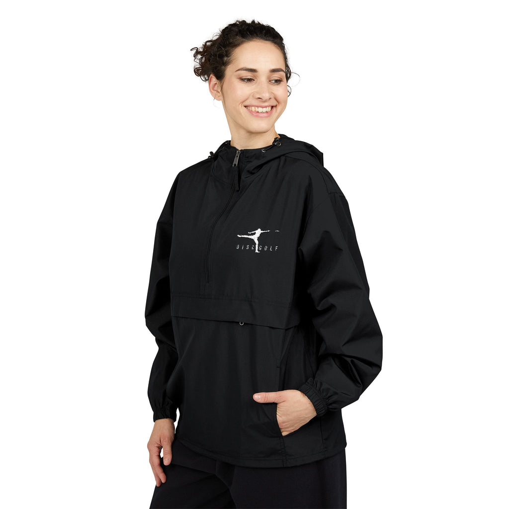 Disc Golf Man Packable Anorak Jacket — Lightweight Hooded Windbreaker with Small Logo