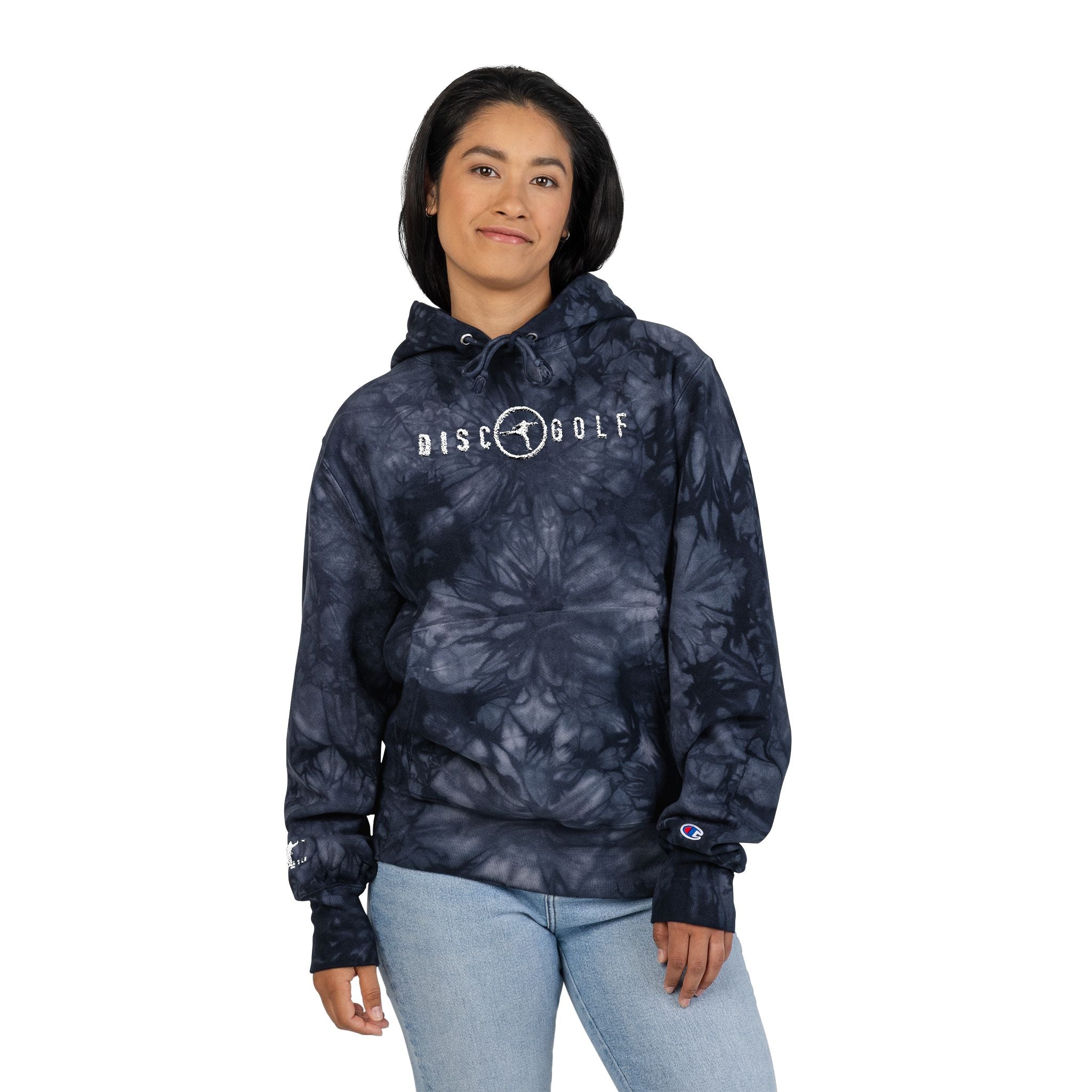 Disc Golf Man Logo Tie-Dye 'Rise Wolf' Embroidered Hoodie