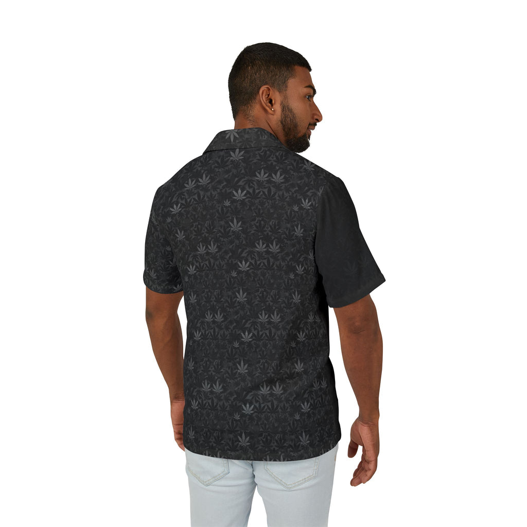 Black Leaf Pattern Hawaiian Shirt — Men's Camp Shirt, Subtle Cannabis AOP