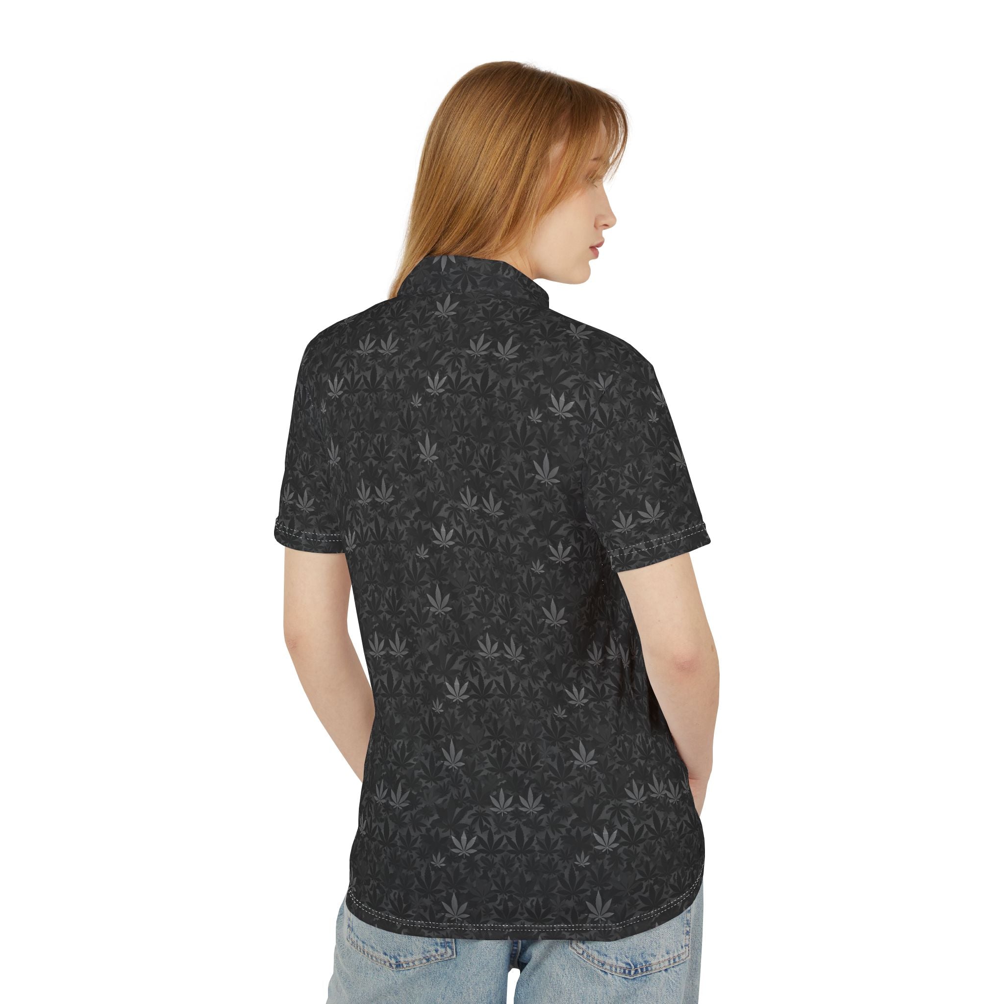 Men's Black Hemp Leaf Polo Shirt