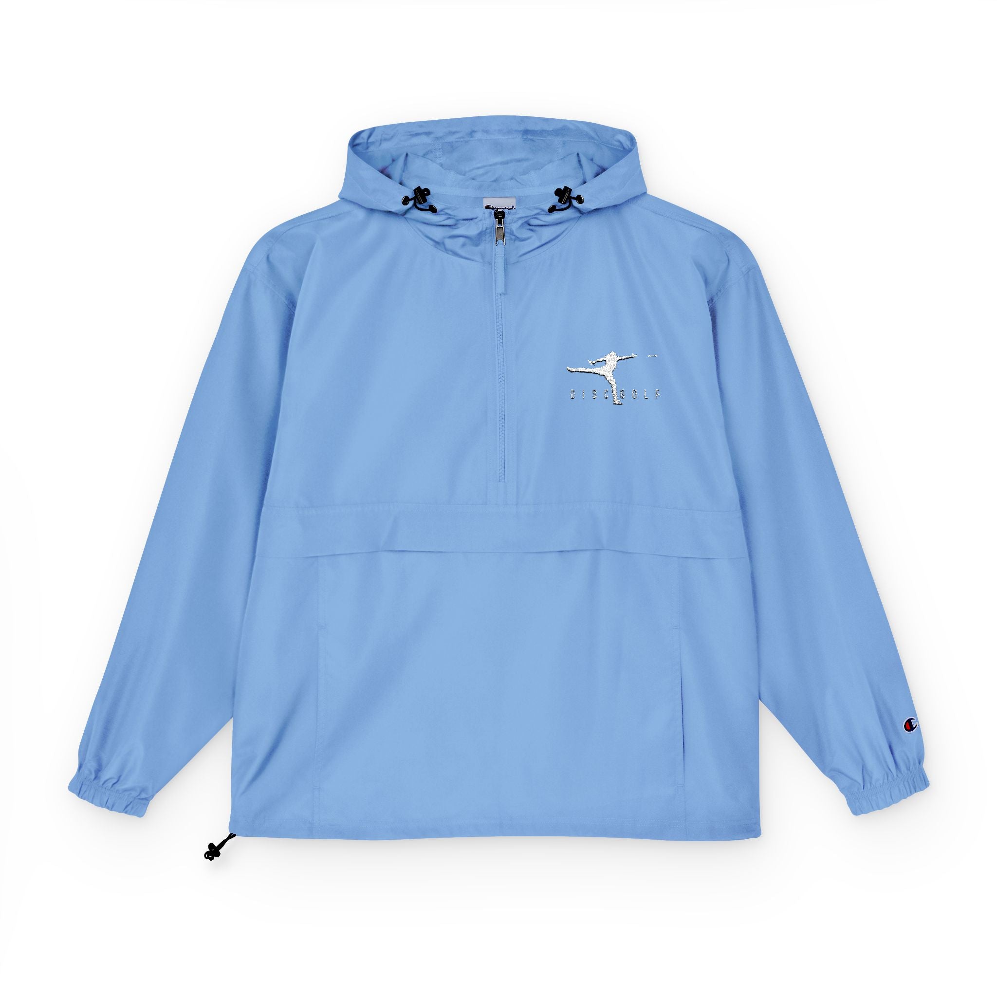 Disc Golf Man Packable Anorak Jacket — Lightweight Hooded Windbreaker with Small Logo