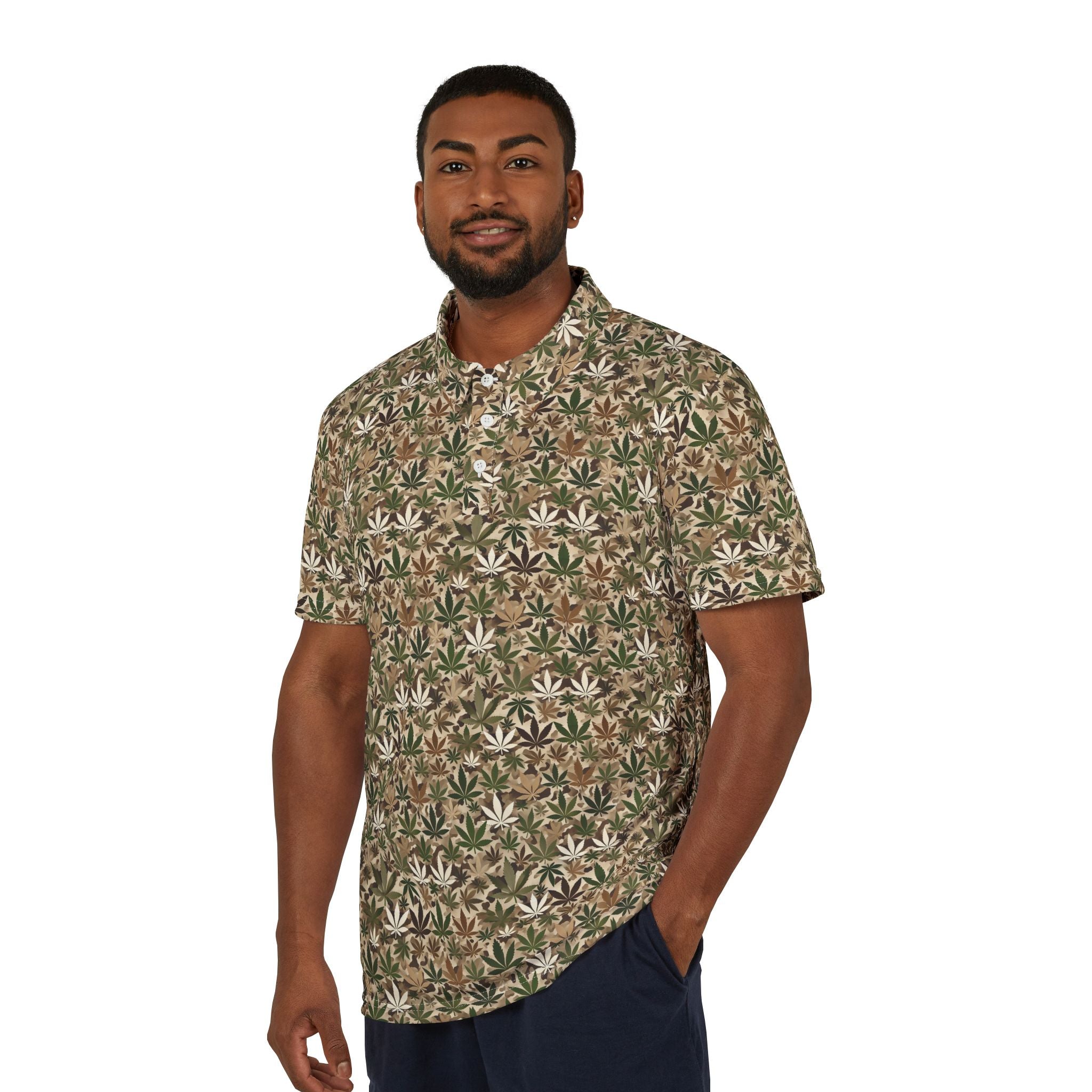 Men's Camo Hemp Leaf Polo Shirt