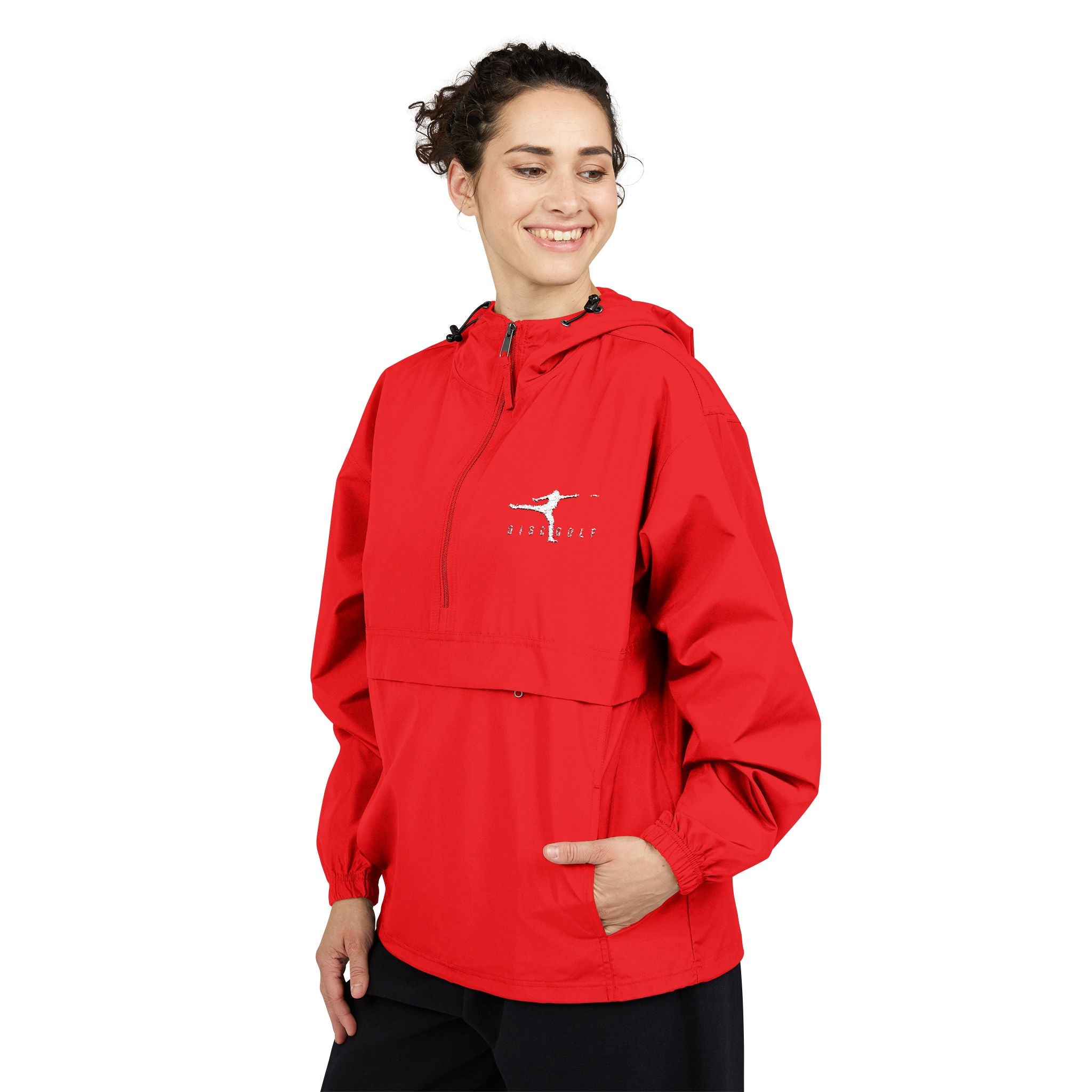 Disc Golf Man Packable Anorak Jacket — Lightweight Hooded Windbreaker with Small Logo